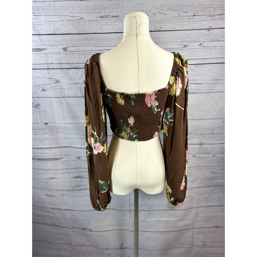 Free People Dusk Till Dawn Crop Top Womens Small Floral Long Sleeve Sweetheart - Picture 5 of 8